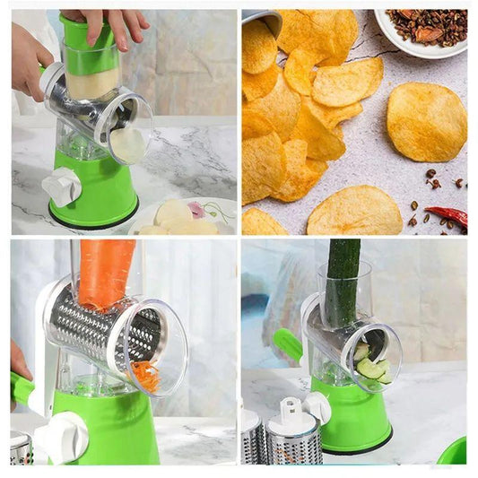 🥗 Table Top Drum Multifunctional Roller Vegetable Cutter – Hand Crank Kitchen Shredder & Potato Grater