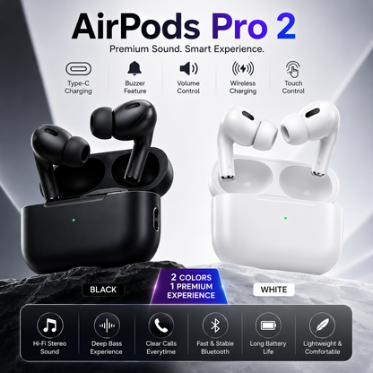 AirPods Pro 2 Black – Type-C | Buzzer | Volume Control | Wireless Charging