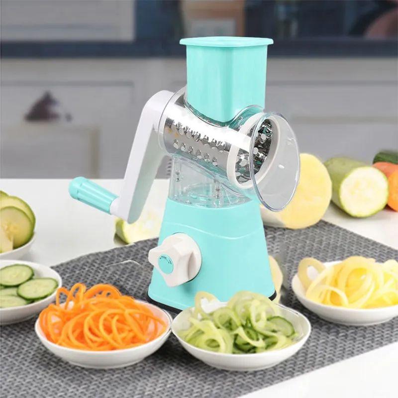 🥗 Table Top Drum Multifunctional Roller Vegetable Cutter – Hand Crank Kitchen Shredder & Potato Grater