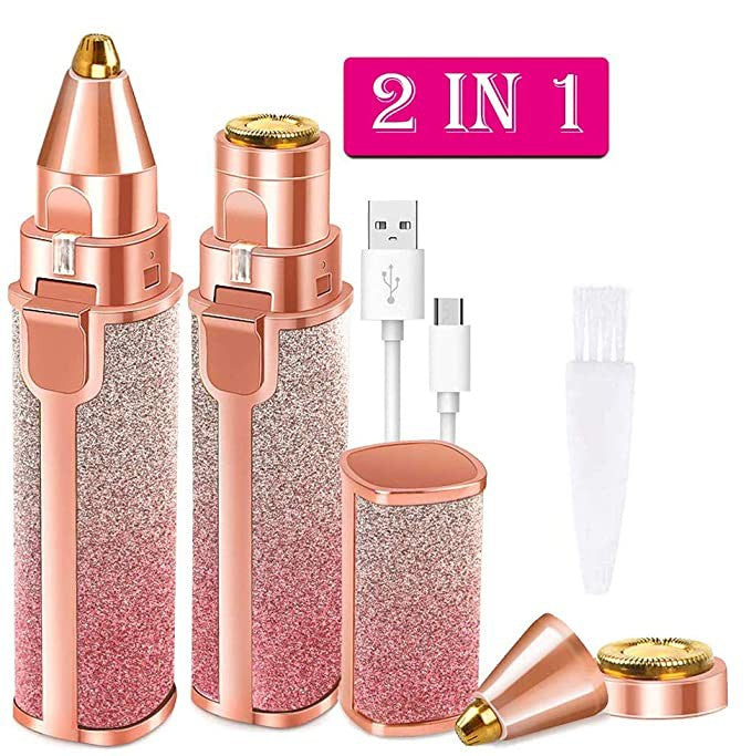 Flawless 2-in-1 Eyebrow Trimmer | Rechargeable Hair Remover with USB Charging Cable &amp; Cleaning Brush