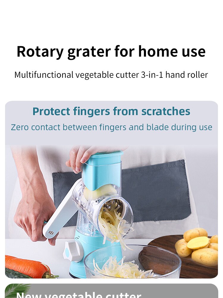 🥗 Table Top Drum Multifunctional Roller Vegetable Cutter – Hand Crank Kitchen Shredder & Potato Grater