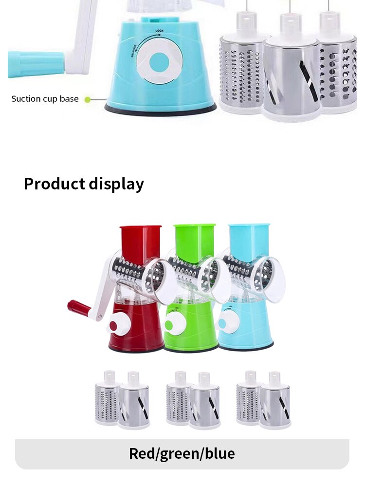 🥗 Table Top Drum Multifunctional Roller Vegetable Cutter – Hand Crank Kitchen Shredder & Potato Grater