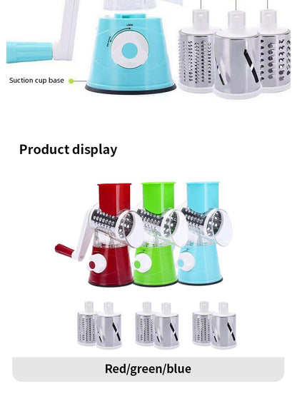 🥗 Table Top Drum Multifunctional Roller Vegetable Cutter – Hand Crank Kitchen Shredder & Potato Grater