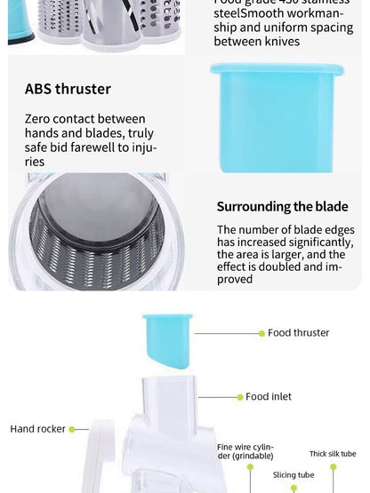 🥗 Table Top Drum Multifunctional Roller Vegetable Cutter – Hand Crank Kitchen Shredder & Potato Grater