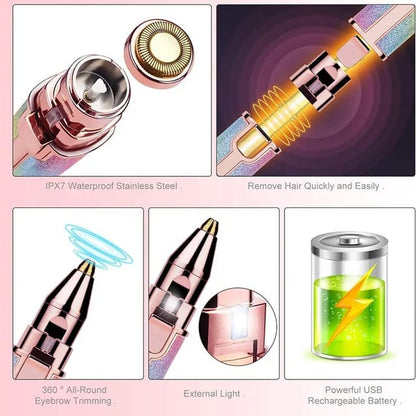 Flawless 2-in-1 Eyebrow Trimmer | Rechargeable Hair Remover with USB Charging Cable &amp; Cleaning Brush