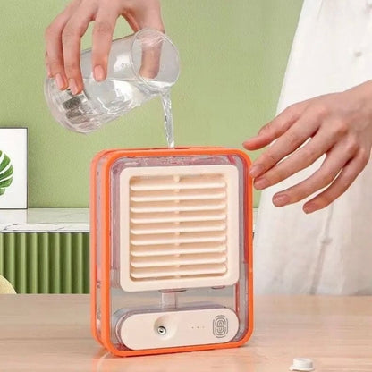 Portable USB Air Cooler Fan – 3-Speed, Mist Spray, Rechargeable