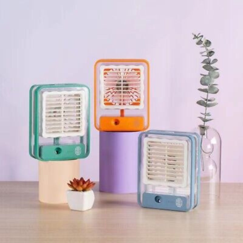 Portable USB Air Cooler Fan – 3-Speed, Mist Spray, Rechargeable