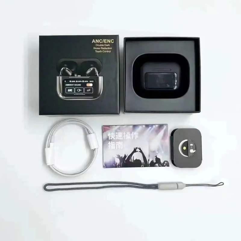 🎧 A9 AirPods Pro 2 with LCD Display | ANC + ENC | Extra Bass | Lanyard & Buzzer Sound